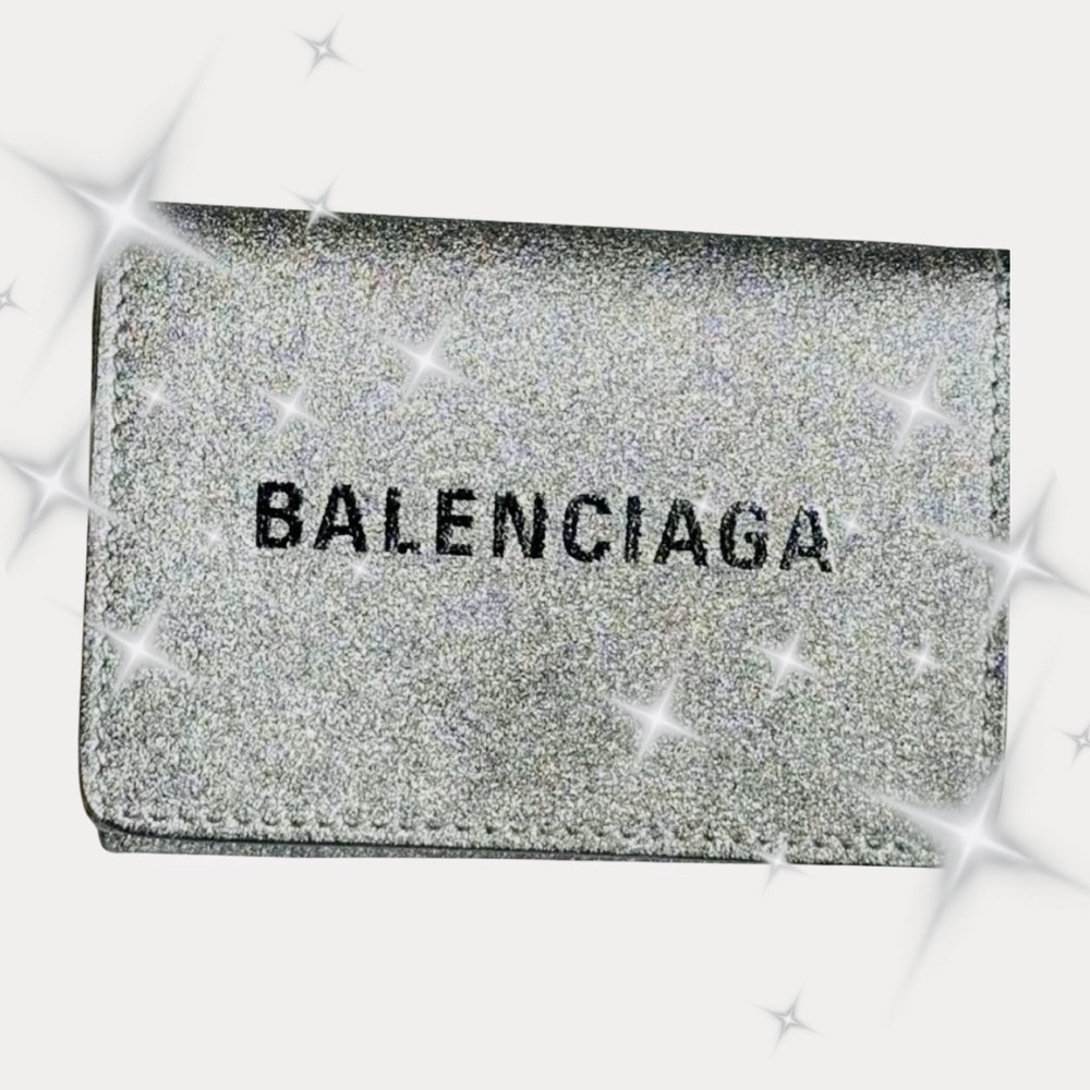 BALENCIAGA Silver/Gray Glitte Everyday Mini leather Wallet, EUC - Picture 17 of 17